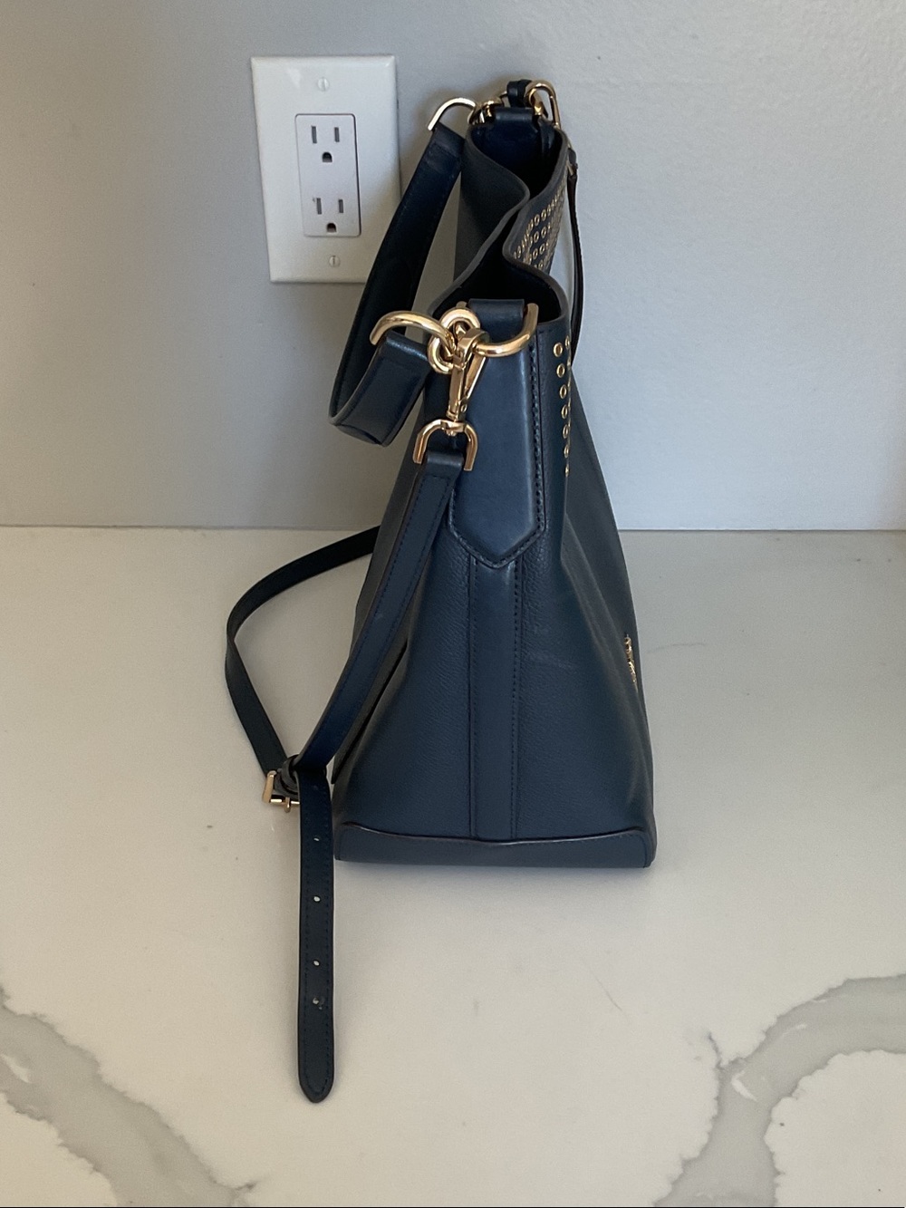 Michael Kors Navy Crossbody Shoulder Bag with Gold Stud Accents - Picture 4 of 6
